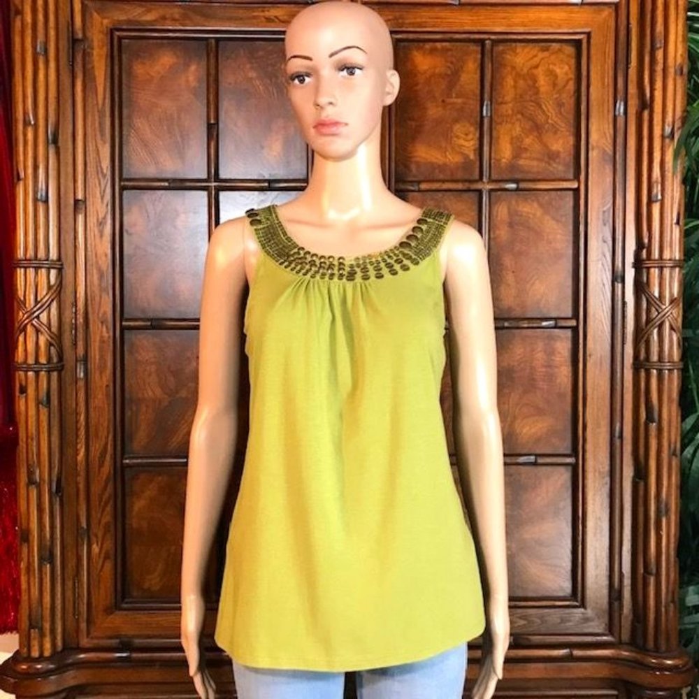 Anne Klein Roman Citrine Matte Bronze Sequin Pima Cotton/Modal Swing Tank